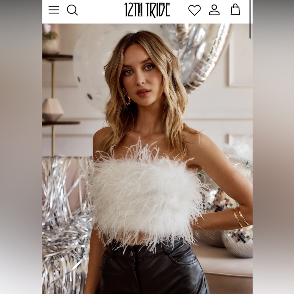 12th Tribe Chanel White Faux Feather Top - NWT